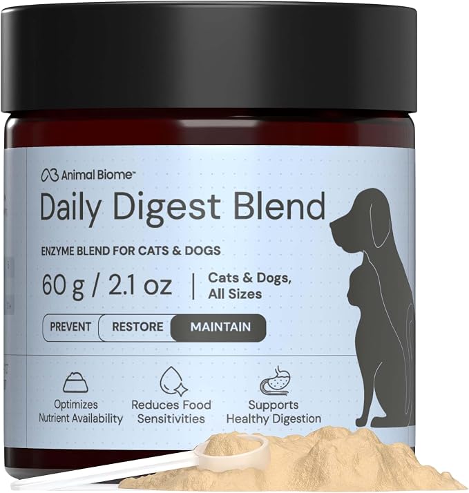Animal Biome Daily Digest 60g– Digestive Enzyme Powder for Dogs & Cats, Supplement for Dogs with S. Boulardii, & Slippery Elm, Supports Healthy Digestion & Nutrient Breakdown, Sprinkle-on Food Topper