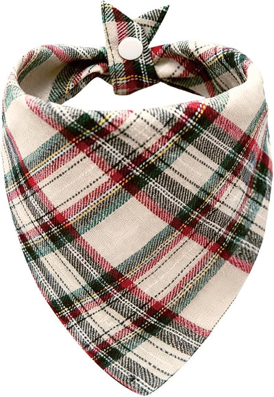 Red Green White Plaid Kerchief Triangle Plaid Dog Bandana,Soft Cotton Washable with Adjustable Buckle for Small/Medium Dogs | Holiday Party Costume & Festive Photo Accessory,Medium