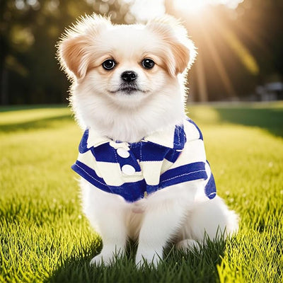 Dog Shirt Polo Shirt Striped Collar Puppy Clothes Summer Button Up Pet Clothes for Small Medium Dogs Cats for Boy Girl Pets (Royal Blue, Small)