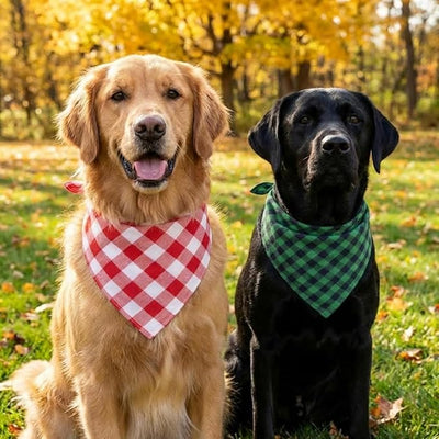 Cotton Linen Dog Bandanas 1 Pack, Plaid Checkered Bandana for Large Dogs, Soft Breathable Classic Dog Apparel & Accessories (Red Gingham, Large)