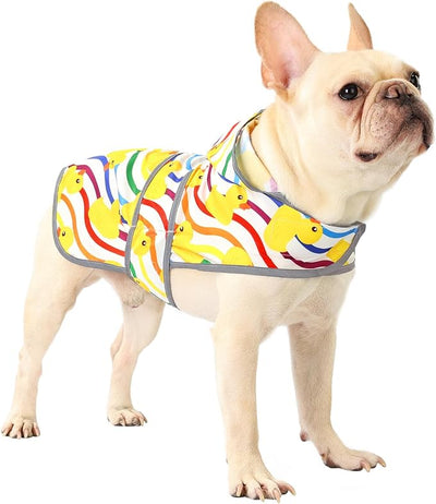 Dog Raincoat for Medium Dogs Waterproof Jacket Hooded Rain Coats with Reflective Strips Leash Hole & Poncho Adjustable Fit (Rainbow,M)