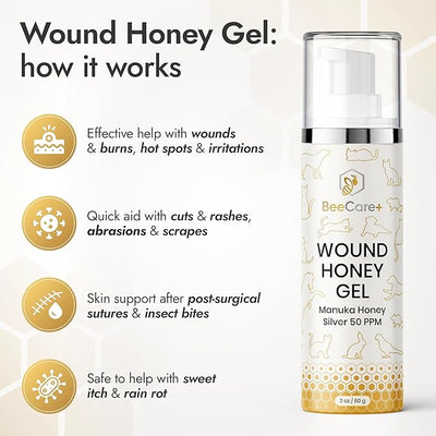 Hot Spot Treatment for Dogs and Cats – 2-Pack Supply for Scratches, Bites and Dog Wound Care – Gel for All Pets with Manuka Honey and Colloidal Silver 50 PPM – 2 oz x 2 Tube