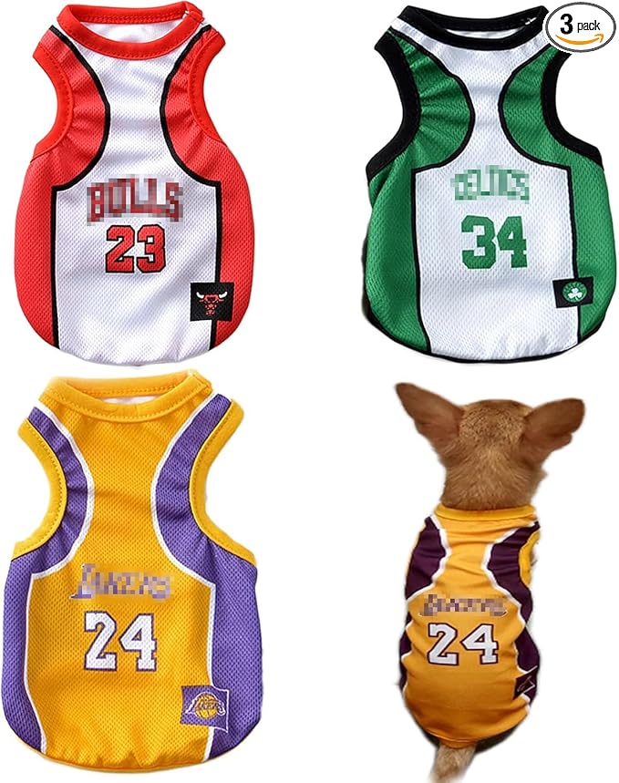 3Pack Dog Clothes for Small Dog Girl Puppy Clothes for Chihuahua Yorkies Bulldog Clothes for Medium Dogs Boy Basketball Jersey Pet Outfits Shirt Apparel Accessories,S