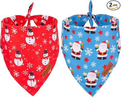 PTDECOR Christmas Dog Bandana, Reversible Holiday Pet Scarf, Multi Size, Santa Snowman Christmas Bandanas for Extra Large Dogs Pets (Red, X-Large)