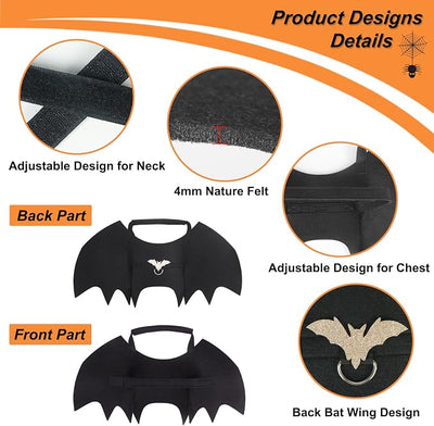 Vivifying Dog Bat Wings, Adjustable Halloween Costumes, Durable Bat Costume with Bell for Small Dogs and Large Cats Party Decoration and Cosplay (Small, Black)