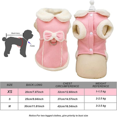 Dog Winter Coat Jacket Fleece Vest |Dog Fleece Jumper for Small Girls Warm Coat Soft Vest with Bow and D-Ring Cute Winter Clothes with Fuzzy Collar XS