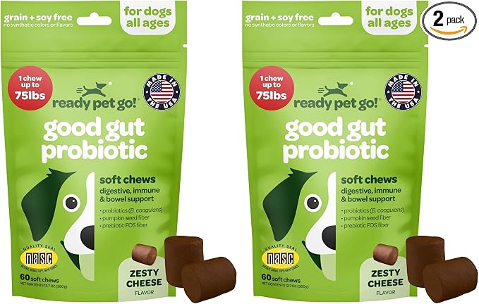 Probiotic Chews for Dogs Gut Health | Tasty Pre and Probiotics for Dogs Digestive Health with Pumpkin Dog Probiotics and Digestive Enzymes | NASC Certified & Made in The USA | 60 Chews (Pack of 2)
