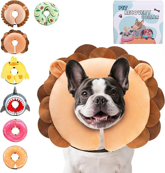 KOOLTAIL Inflatable Dog Cone Collar, Soft Donut E Collar for Dogs After Surgery to Stop Licking Enhanced Alternative, Blow Up Pet Neck Pillow Recovery Adjustable Cone for Dog Cat, Upgrade Size, Lion M