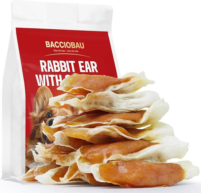 Rabbit Ears with Chicken Dog Treats, High Protein Rawhide Free Dog Chews Long-Lasting Easily Digestible Dental Treats for All Breeds, 9.52OZ(270g)