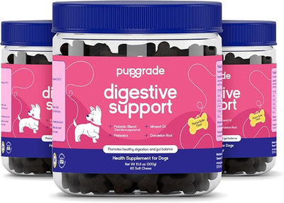 PupGrade Digestive Support for Dogs - Prebiotic + Probiotic Supplement with Enzyme Blend - Gut and Immune Support - Pumpkin, Blueberry, Mineral Oil, Peanut Butter Flavor - 180 Soft Chews