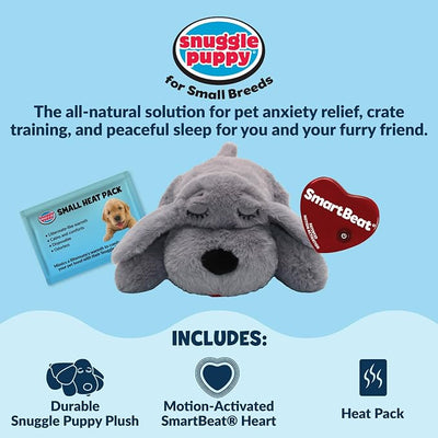 Snuggle Puppy Junior, Heartbeat Puppy Toy for Small Breeds, Smaller Plush Dog Toy with Real-Feel Pulse, Designed for Crate Use and Early Routines - Gray