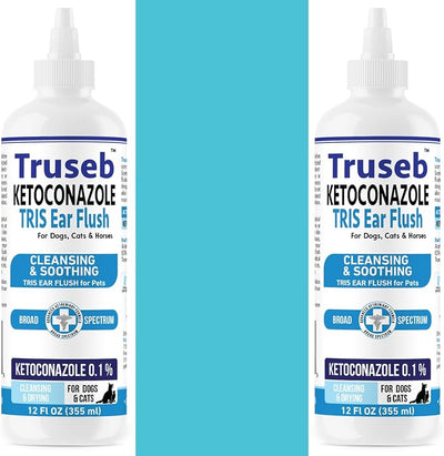 Truseb Cat & Dog Ear Infection Treatment Solution Flush – Medicated Ketoconazole TRIS with Trizmax EDTA (Tromethamine, Disodium Edta) Dog Ear Cleaner, Flush Wash (Ketoconazole Ear Infection Flush 24oz