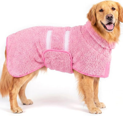 Bienbee Dog Bathrobe, Quick Drying Super Absorbent Pet Robes for Small Medium Large Dogs, Drying Coat for After Bath & Swim, Warm & Cozy Dogs Towels, Dog Puppy Bath Supplies, Pink XL