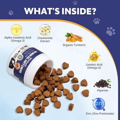 Allergy Relief Chews for Dogs Omega-3 Fish Oil Chewable Supplement for Itchy Skin and Hot Spots Allergies Relief, Paw Licking, Dry Skin & Coat Supplement Itching Relief Bites - 120 Ct