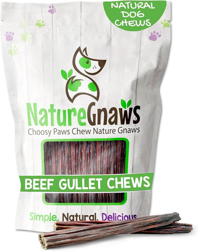 Nature Gnaws Beef Gullet Sticks for Dogs 5-6" (15 Count) - Natural Beef Jerky Stick Dog Chew Treats - Rawhide Free