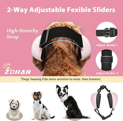 ZOHAN Dog Ear Muffs for Noise Protection, Comfort Dog Noise Cancelling Ear Muffs with Fast Snap Lock for Fireworks, Thunder, Vacuums(Pink,S)