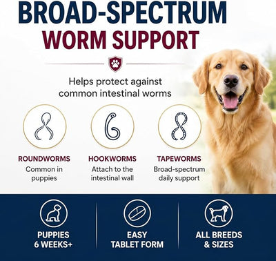 Dog DeWormer for Dogs 7-Way Dewormer for Tapeworms, Roundworms & Hookworms in Puppies,Medium Dogs &Large Dogs (Over 10 lbs), Easy-to-Use,50 Tablets