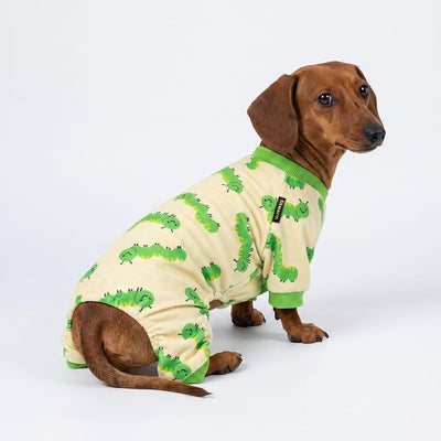 Fitwarm Caterpillar Dog Fleece Pajamas, Cozy Clothes for Small Dogs Boy Girl, Funny Pet Onesie, Beige, Green, Medium
