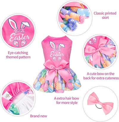 CuteBone Happy Easter Eggs Dog Dress Velvet for Small Dogs Girl Pink Puppy Dresses Dog Clothes