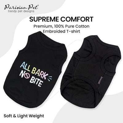 Parisian Pet Dog Shirt – 100% Cotton Shirts for Large Dogs - Black Sleeveless Puppy Vest – All Bark No Bite Pet Apparel – Breathable Pullover Summer Dog Clothes - Stretchy Funny T Shirts for Dogs