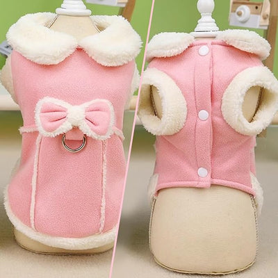 Dog Winter Coat Jacket Fleece Vest |Dog Fleece Jumper for Small Girls Warm Coat Soft Vest with Bow and D-Ring Cute Winter Clothes with Fuzzy Collar S