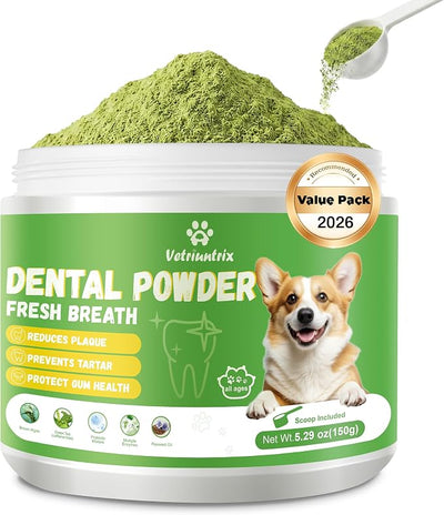 Dog Dental Powder, Dental Powder for Dogs Teeth Cleaning and Breath Fresh, Dog Dental Care with Natural Enzymes, Probiotics, Tartar Remover and Plaque Off - 150g