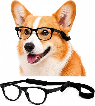 G002 Dog Pet Clear Lens Costume Glasses Small to Medium Breeds 12LBS~30LBS Prop Photoshoot Sunglasses (80s Black-Clear)