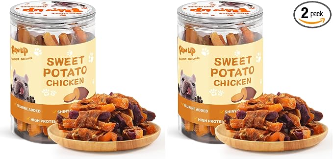 PAWUP Chicken Sweet Potato Dog Treats, Double Sweet Potato Chews with Taurine, Healthy Pet Snacks for Small Medium Large Dogs, 12.5 oz (Pack of 2)