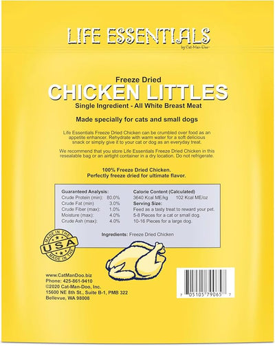 Life Essentials by Cat-Man-Doo | Chicken Littles - 4 Pack of 5oz Bags | Freeze Dried Chicken Cat & Dog Treats | Healthy, Single Ingredient, Training Treats, High Protein
