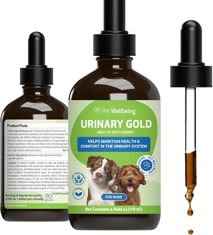 Pet Wellbeing Urinary Gold for Dogs - Vet-Formulated Multi-Herb Urinary Tract Support - Bladder Health & Urinary System Wellness - Natural Dog Supplement - 4 oz (118 ml)