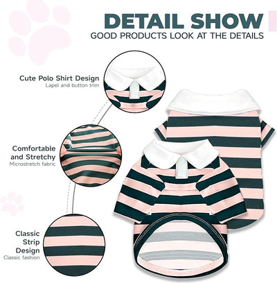 BAEJMJK Cute Dog Shirt Boy Girl Dog Clothes Striped Collared Polo T-Shirt for Small Medium Dogs Cats Soft Breathable Pet Puppy Outfits(Pink,Small)