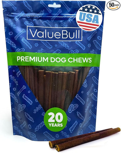 ValueBull USA Collagen Sticks for Small Dogs, 6 Inch Thin Chews, Natural Dog Treats, 50 Count - Promotes Joint, Skin & Coat Health with Glucosamine and Chondroitin