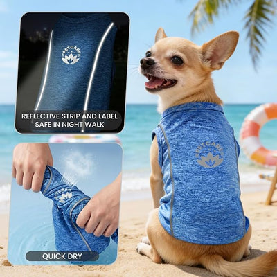 PETCARE Sun Protection Dog Shirts for Small Dogs Quick Dry Soft Stretchy Dog T-Shirts with Reflective Label Tank Top Sleeveless Vest Pet Clothes, Athletic Fabric, Navy, XL (Chest 22" Length 17.7")