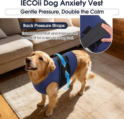 IECOii Dog Calming Vest, Adjustable Anxiety Relief Wrap, Dark Blue, Size M | Breathable Lightweight Design Helps Dogs Stay Comfortable While Receiving Gentle Calming Pressure,Adjustable Fit