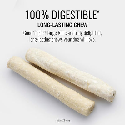 Good n Fit Large Rolls with Real Chicken Liver Flavor, 2 Count, Long-Lasting Highly Digestible Rawhide Chews for Dogs