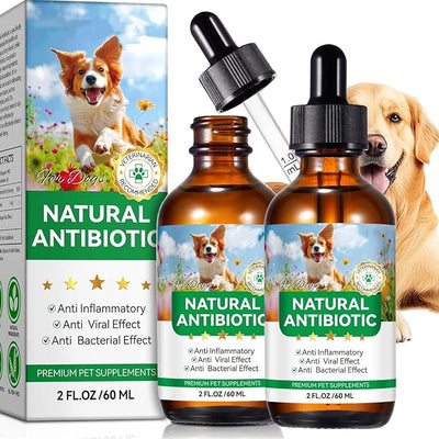Antibiotics for Dogs, Natural Antibiotics for Dogs, Dog Antibiotics for Infection Supports Immune & Dogs Allergy Relief, Dog Multivitamin UTI Drops Natural Supplement for All Ages & Breeds-2PCS