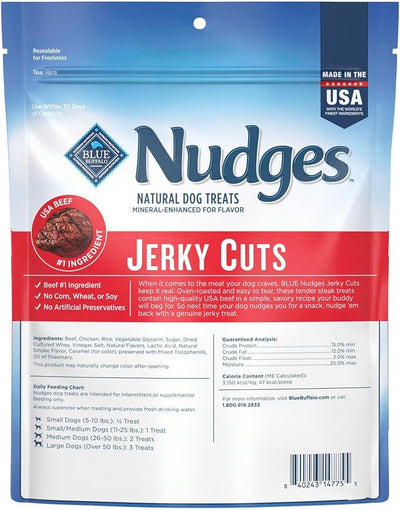 Blue Buffalo Nudges Jerky Cuts Dog Treats, Made in the USA with Natural Ingredients, Steak, 10-oz Bag (Pack of 6)