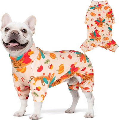 KYEESE Thanksgiving Dog Pajamas, Turtleneck Dog Pajamas for Small Dogs Boy Girl, Soft Velvet Turkey Pattern, Pet Onesie with 4-Leg Design, Stretchable Warm Jammies, Cozy Holiday Pjs, X-Large