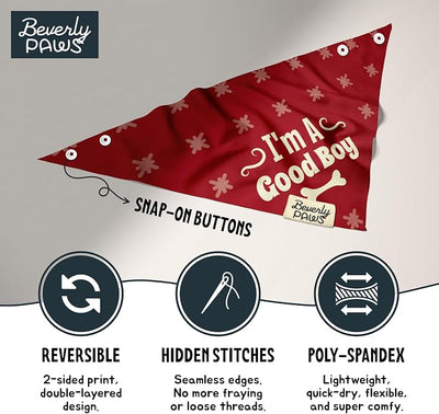 Funny Snap-On Dog Bandana for Small Medium Large Pets, Dogs Cats Adjustable Handkerchief Scarf for Girl & Boy, Cute Puppy Apparel & Accessories (I'm A Good Boy, Medium)