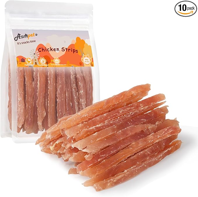 Chicken Jerky Strips Dog Treats, Real Chicken Pet Snacks, High Protein, Soft Chewy Training Treats for All Breeds, Healthy Treats in Resealable Bag, 10.6 oz (300g)