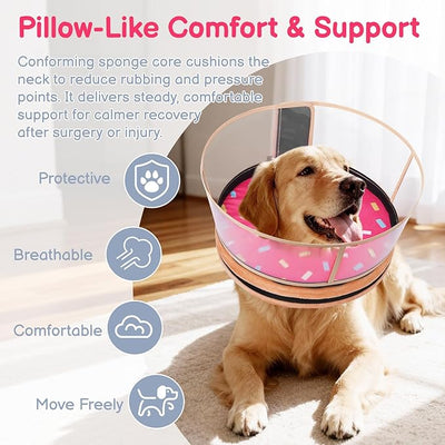 Sponge Dog Cone After Surgery, No Inflation Required Dog Donut Collar to Stop Licking, Inflatable Cone Alternatives for Medium Pets, Soft Recovery Collar with Protective Shield (Donut, M)