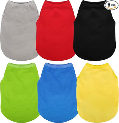 Paiaite 6 Pieces Plain Dog Shirt Sleeveless Puppy Cotton Dog Shirts Breathable Pet Apparel Tank Top Colorful Puppy Sweatshirt Clothes for Small Medium Dogs M