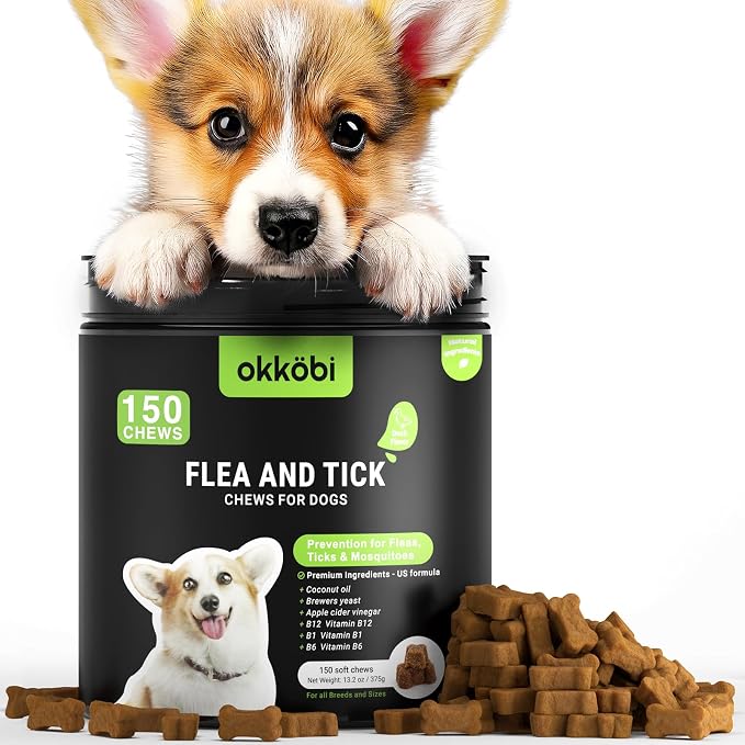 Flea and Tick Prevention Chewables for Dogs - 150 Chews - Flea & Tick Control - Vet-Approved Oral Treatment - Duck Flavor