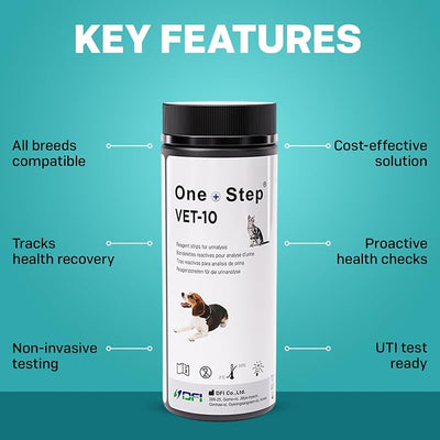 One Step Pet Urine Testing Strips, 100 x 10 Parameter Urinalysis Tests for Dogs, Cats, Vets, Accurate Testing for Veterinarians, Detects UTI, Diabetes, Bladder, Kidney, Liver, SG, pH, Glucose
