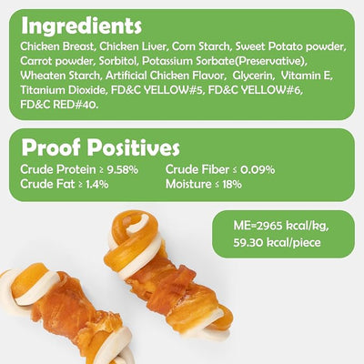 MON2SUN 2.5" Rawhide Free Dog Treats with Mixed Vegetables, Chicken Wrapped Mini Knot Bones for Small Dogs, Healthy Snacks for Balanced Nutrition, 21.2oz (Pack of 2)