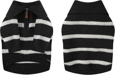 Small Dog Sweater with Zipper, Knitted Striped Pullover Dog Clothes for Cold Weather, Thick Warm Cozy Stretchy Sweater for Chihuahua, Bulldog, Dachshund, Pug(Black & White Strip, S)