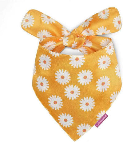 LunaMarie - Luxury Pet Birthday Bandanas -Premium & Silky Poly Fabric | 100% Handmade | Custom Shape Dual Layered (Daisies, Medium)
