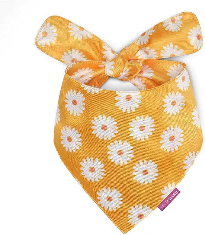 LunaMarie - Luxury Pet Birthday Bandanas -Premium & Silky Poly Fabric | 100% Handmade | Custom Shape Dual Layered (Daisies, Small)
