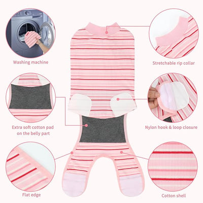 2 Packs Breathable Cotton Dog Recovery Suit for After Neuter Spay Abdominal Wounds Protector, Professional Anti-Licking Onesies for Male Female Pets Surgery Bandages, XL Textured Pinky White