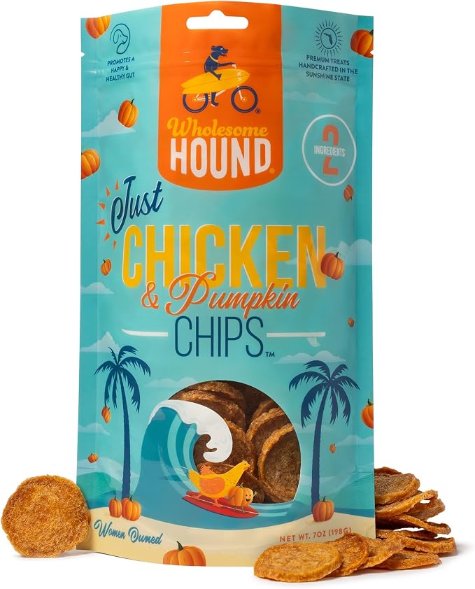 Chicken & Pumpkin Chips – 2 Simple Ingredient Dog Treats, All Natural & Healthy Training Snacks for Small, Medium & Large Breeds, Puppies – High Protein, 7oz